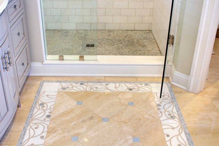 traditional style bathroom remodel tile rug feature