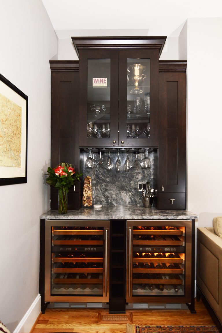 built in wine bar with double beverage chillers