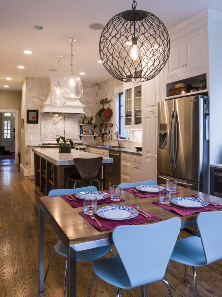 eclectic kitchen remodel flows into dining area