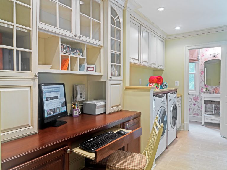 Home office and laundry room combo