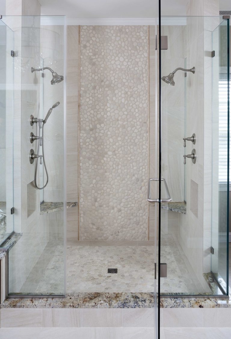 master bathroom glass shower stall multiple shower heads