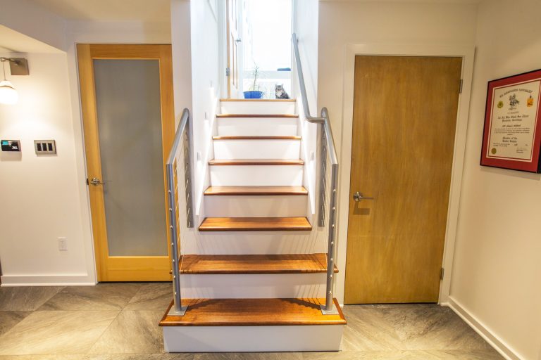 stairs down to renovated basement