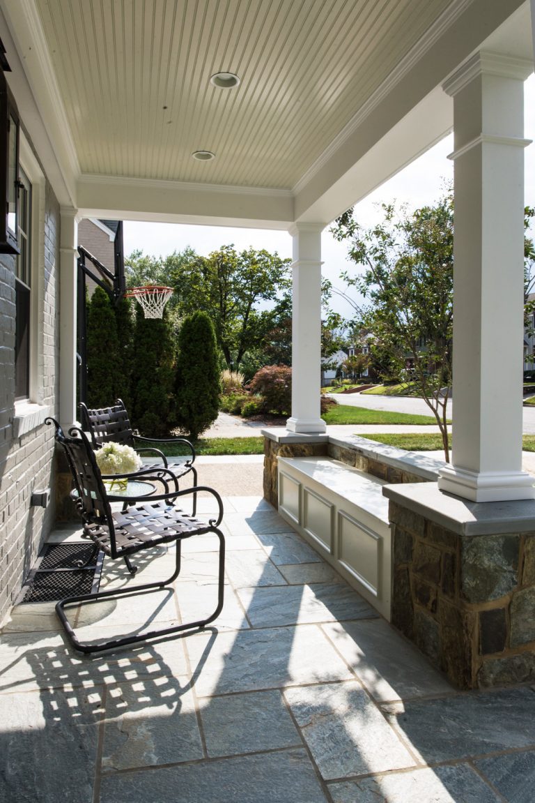 porch addition stone and columns flagstone floor