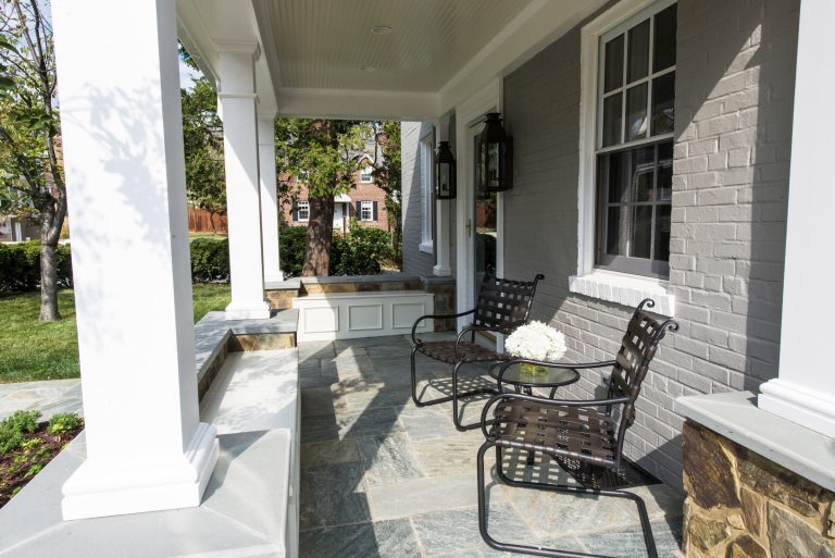 porch addition on virginia home flagstone floors painted brick house