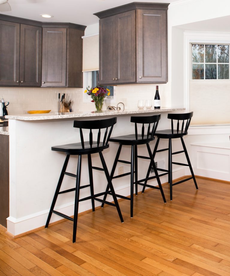 traditional craftsman kitchen in dc home grey stained wood cabinetry and bar seating