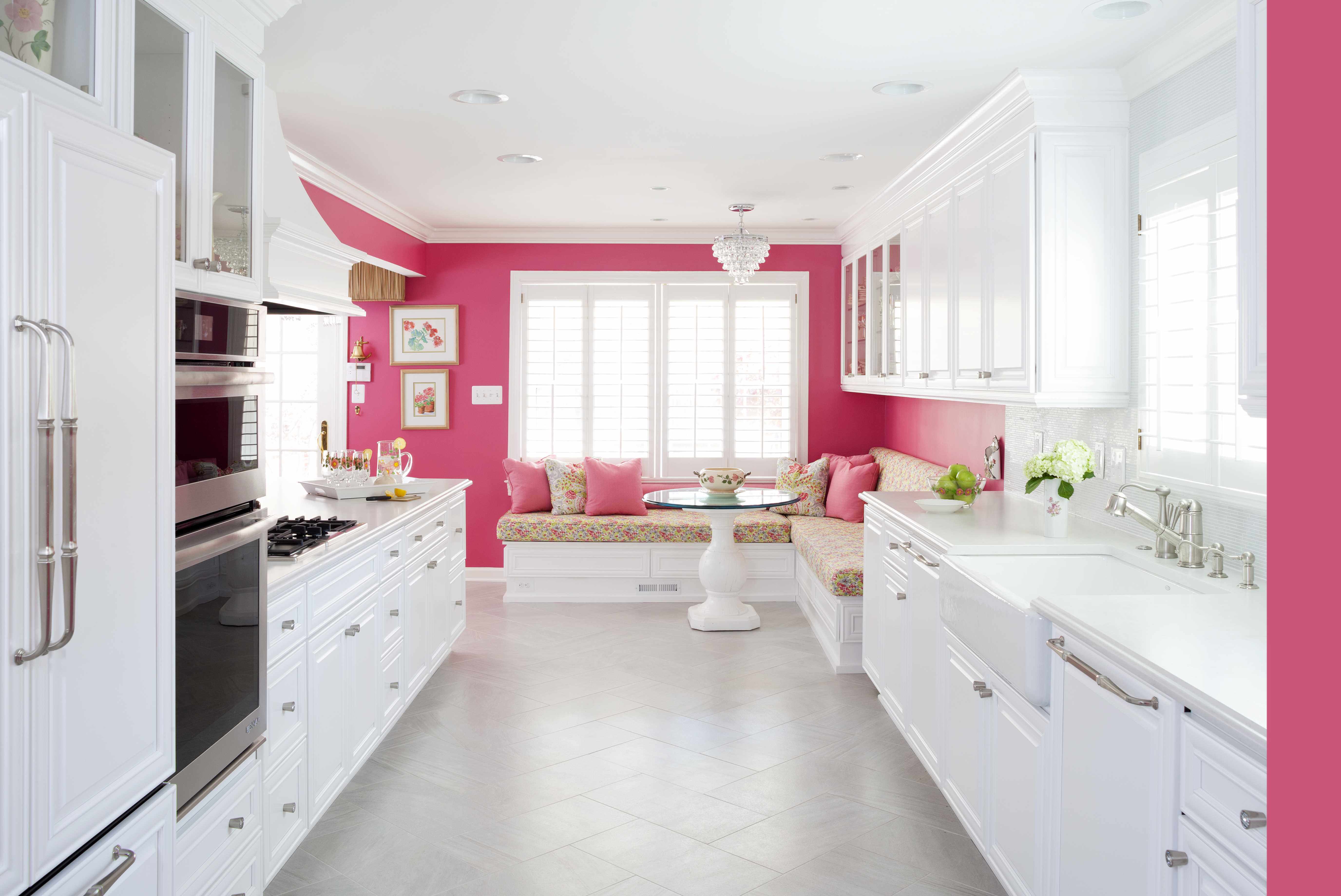 Pink paint in kitchen