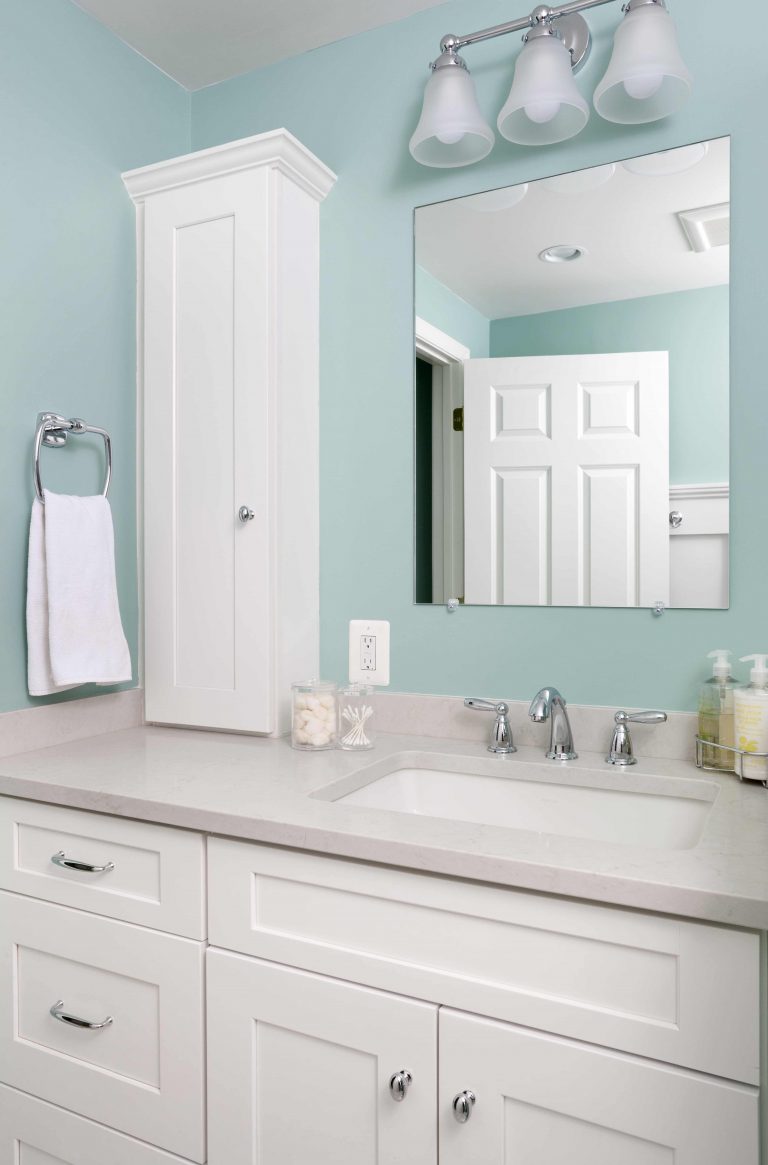 virginia bathroom soft blue and white lots of counter space and storage