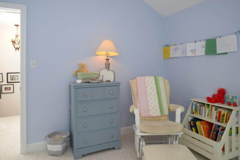 renovated children's bedroom soft blue color palette