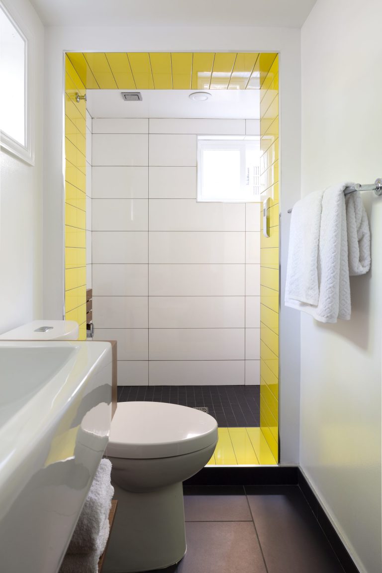 Yellow tile in bathroom