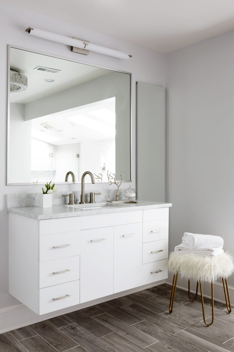 white cabinetry floating vanity