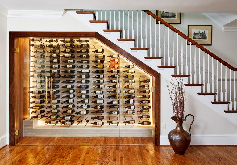 interior home remodeling of wine cellar built under staircase