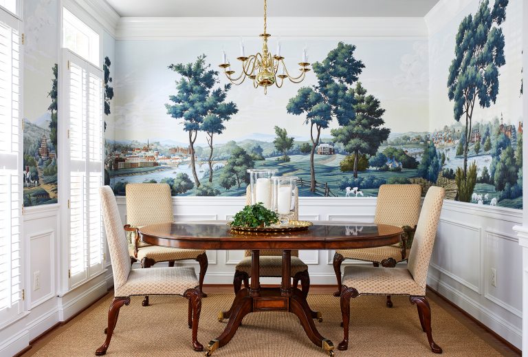 custom decorated mural wall facing dining room table