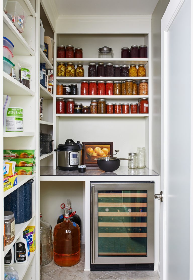 walk in pantry with counter space for smaller appliances