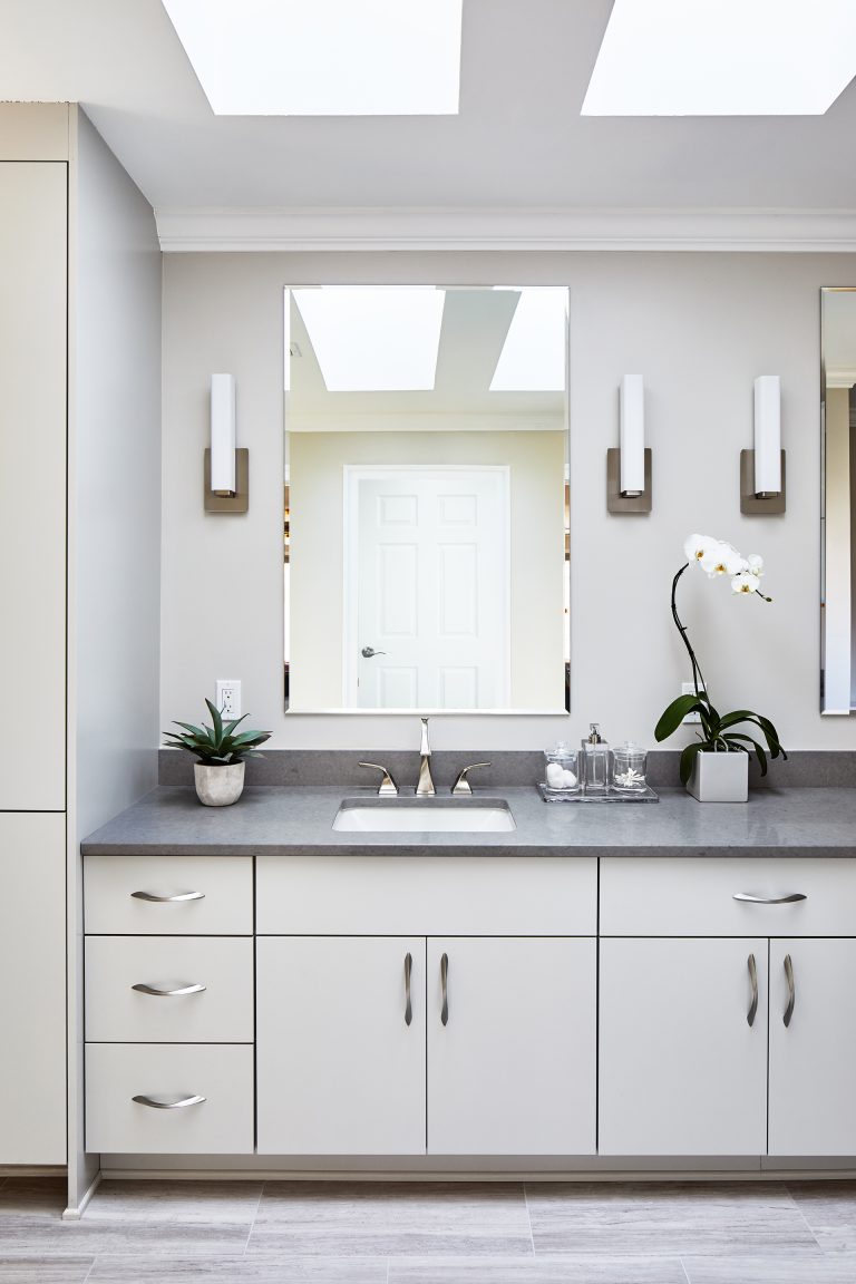 bathroom renovation vanity light sink mirror with white cabinets