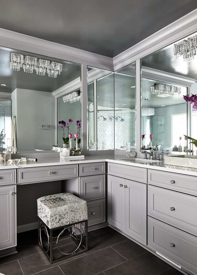 bathroom remodeling in Maryland double bathroom vanity set in gray finish with countertop & sink combo